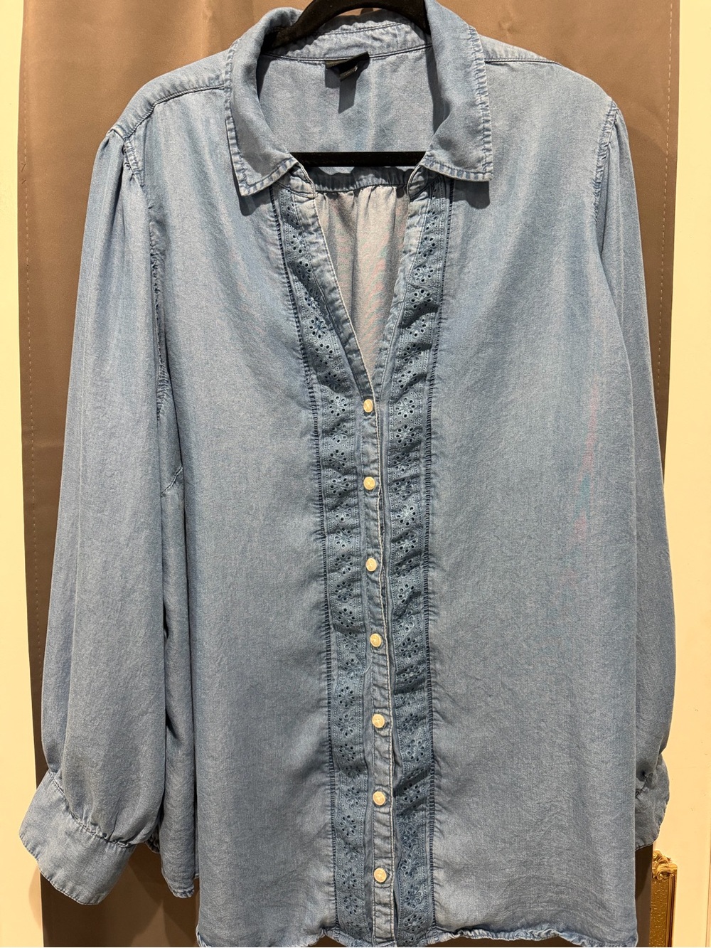 Torrid Light Blue Denim-Effect Button Down Shirt (worn once)